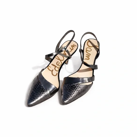 Sam Edelman Othello Snake-Embossed Slingback Heels Metallic Bronze Size 9.5 - Picture 2 of 12